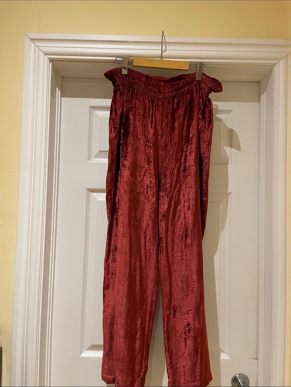 April Cornell Red Crushed Velvet Pants Boho Romantic Art to Wear L